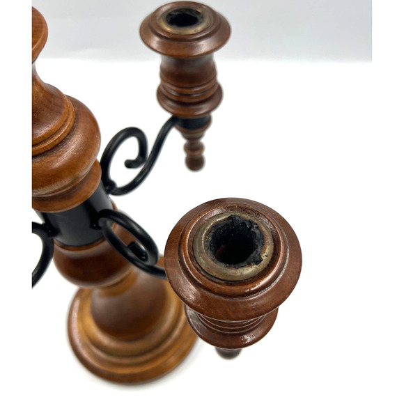 Vintage Candelabra Wooden Curved Metal 4 Arms Stick Candle Holder Decor - Picture 6 of 11
